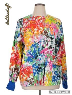 Butter-Soft blazer jacket multicolor abstract paint splatter snap front, pockets
